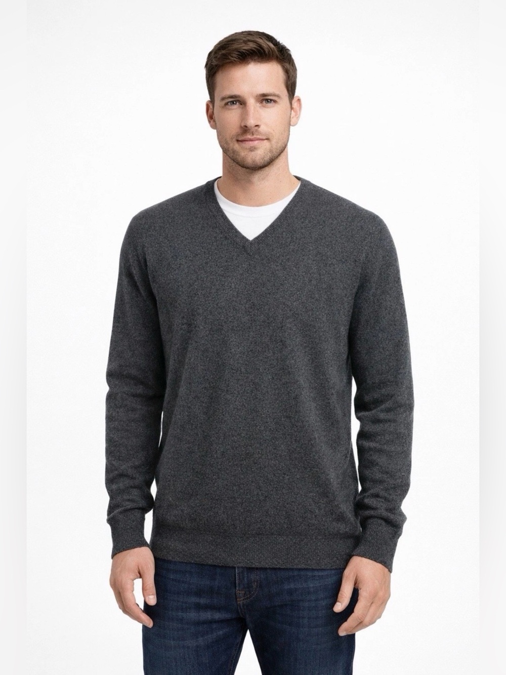Cashmere Joseph Abboud Charcoal V-Neck Gray Sweater size L